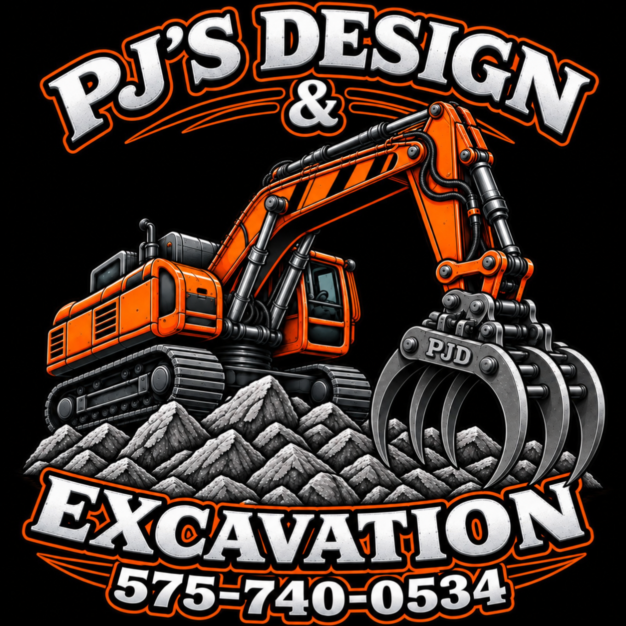 PJs Design and Excavation logo, 575-740-0534